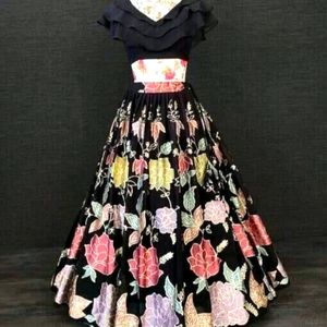 Crop top with beautiful embroidered skirt